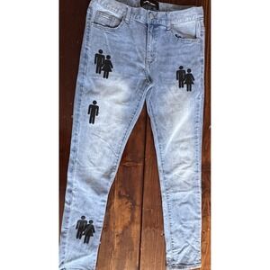 Homme +‎ Femme Graphic Jeans Light Wash Men's 34x29 Streetwear Logo Denim Pants